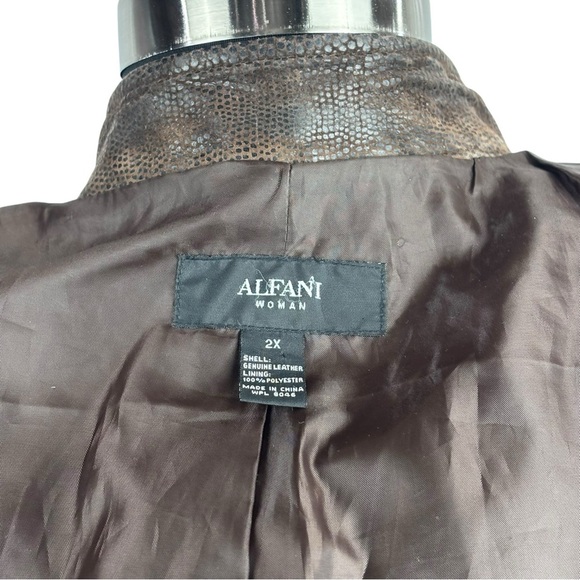 ALFANI BROWN SNAKESKIN LEATHER MOCK NECK ZIP UP JACKET - Picture 14 of 14